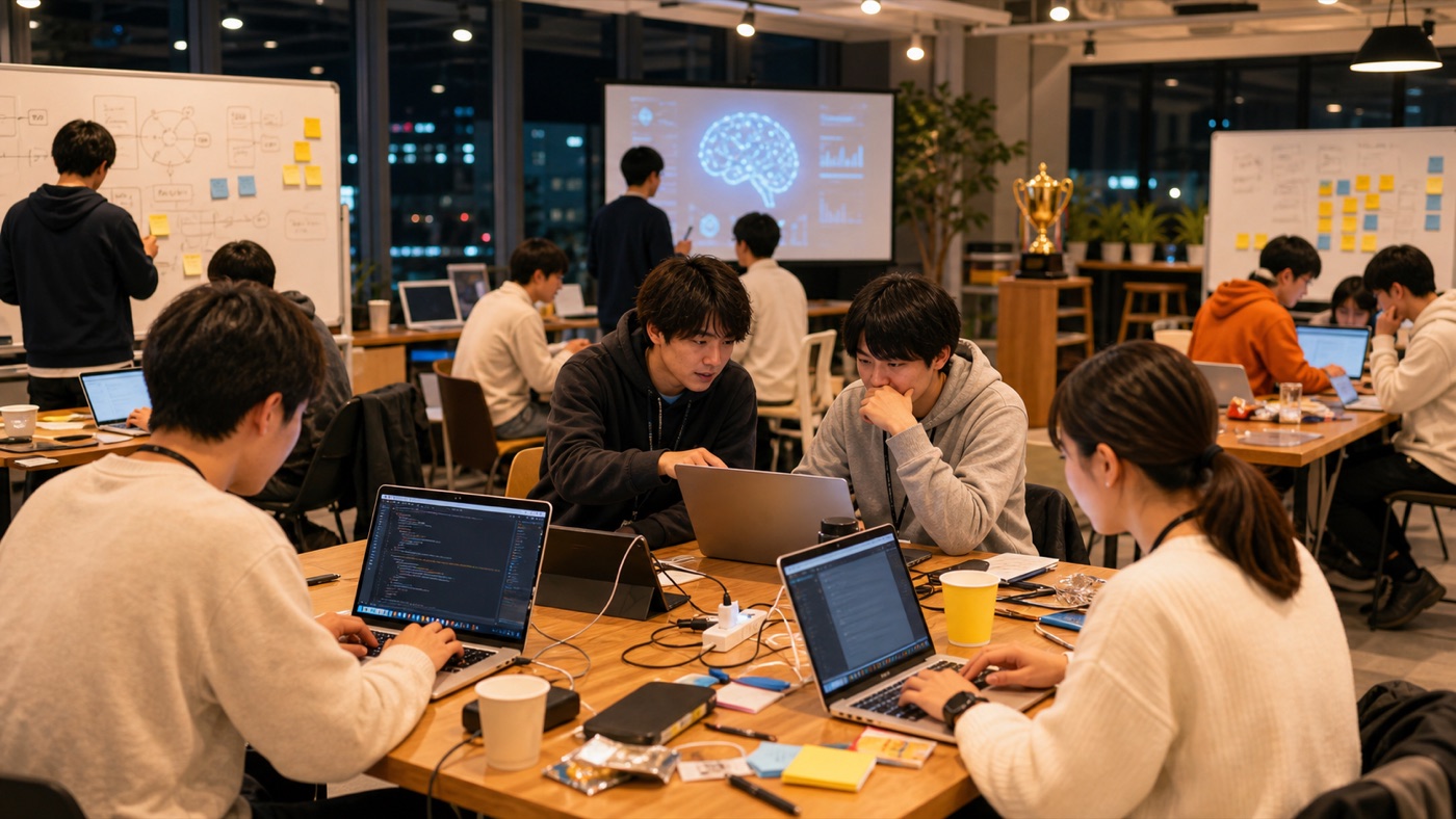 AIハッカソンで参加者がチームごとに制作している様子