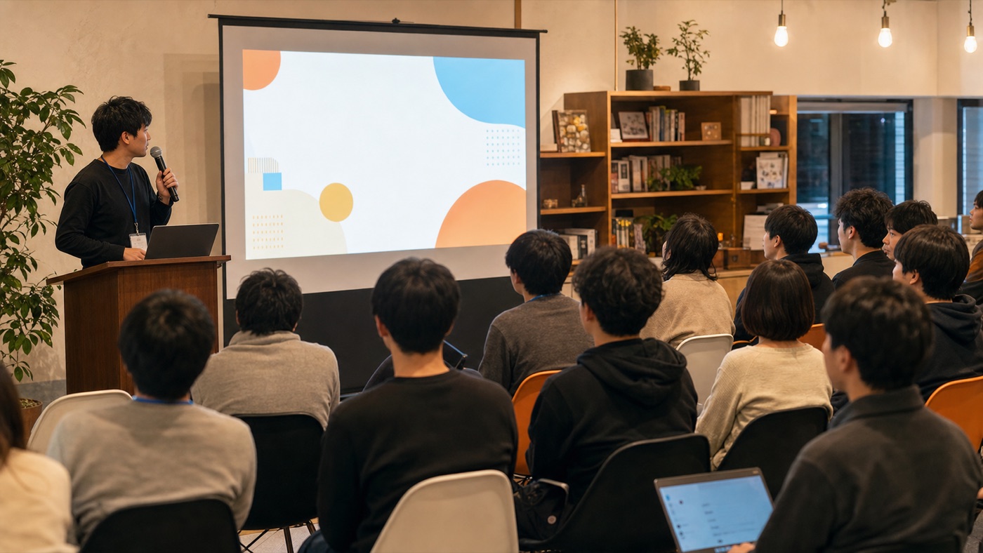AI LT会で短い発表を聞いている参加者の様子