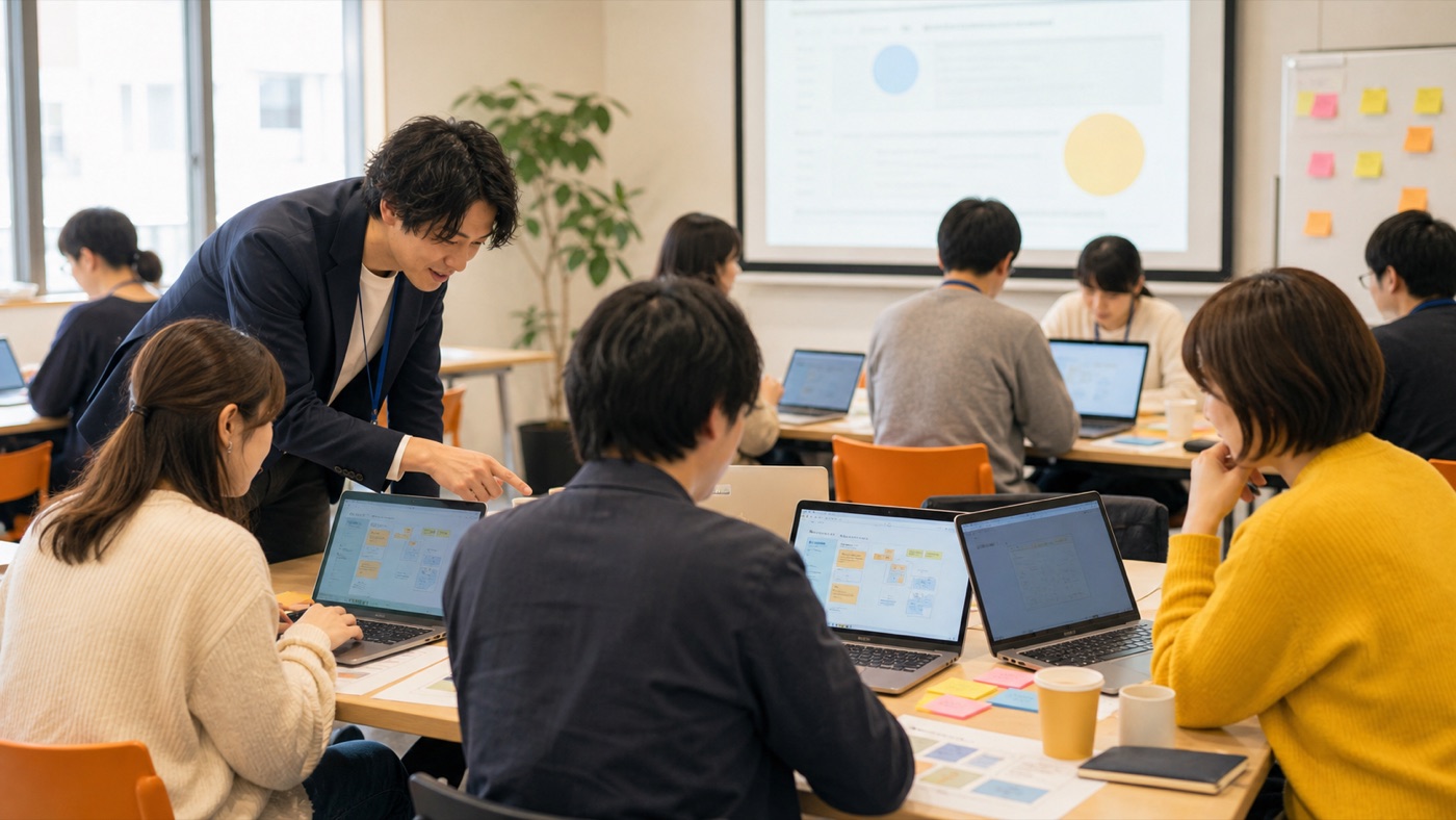 AIワークショップで参加者がPCを見ながら作業している様子